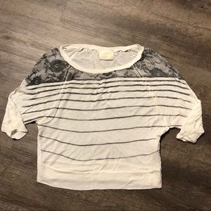 Dolman Sleeve Boxy Tee with Floral & Stripe Print